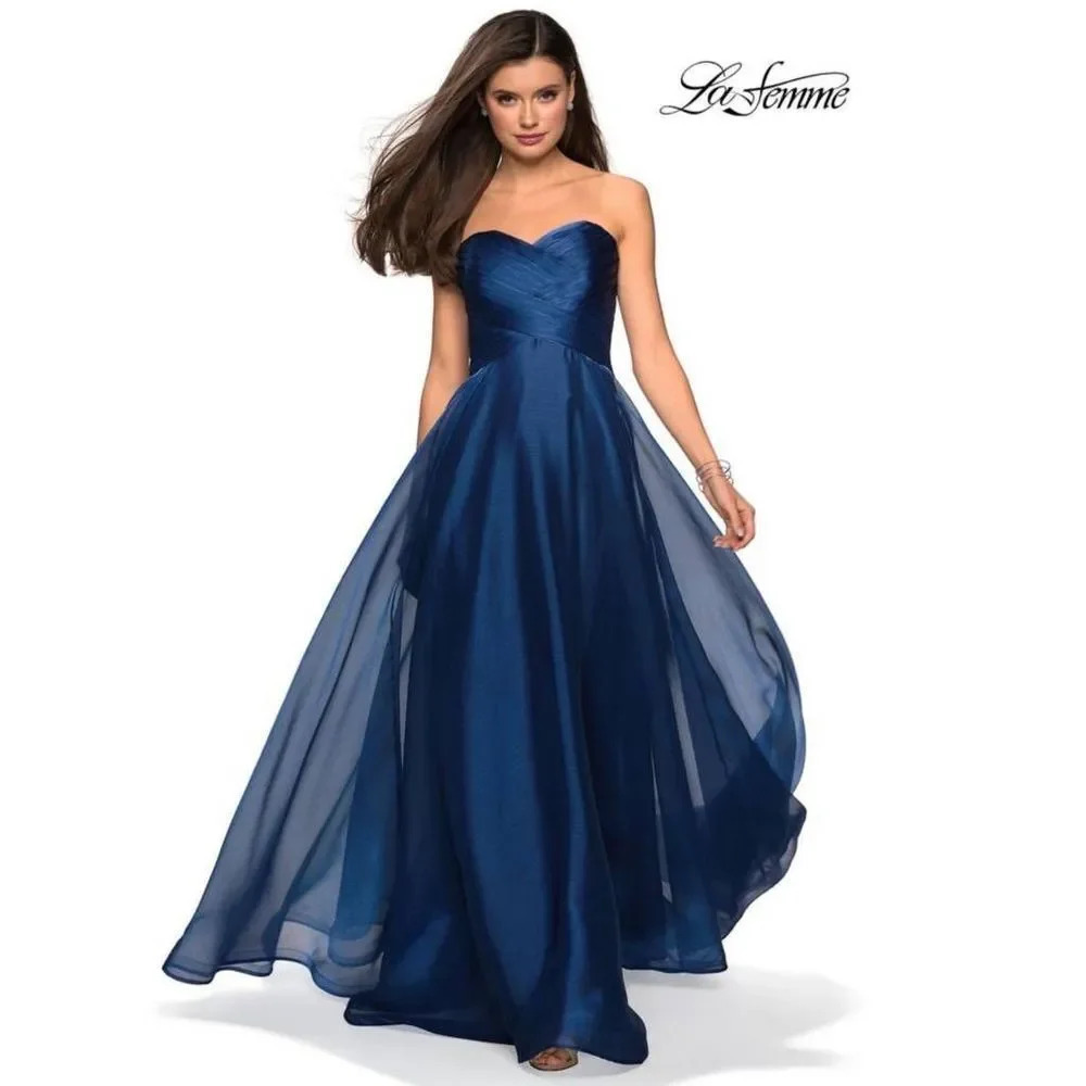 La Femme Dress Strapless Metallic Organza Ball Gown Formal Blue Sz 12 - Picture 1 of 10